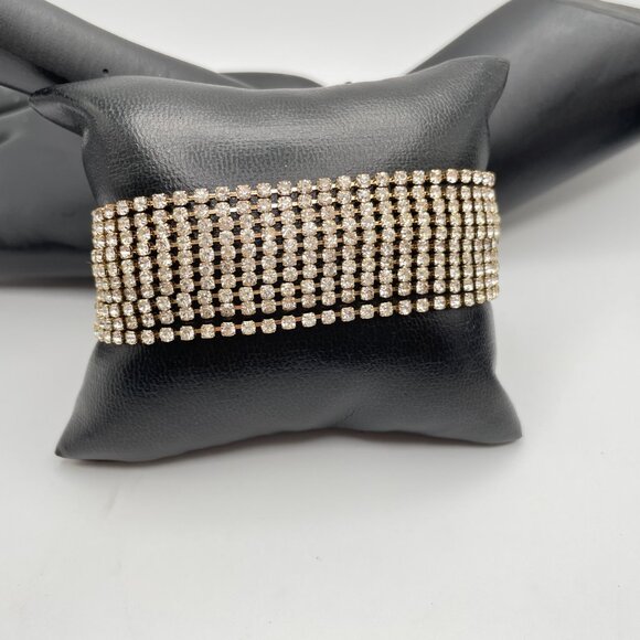 Vintage 10 Row RHINESTONE Chunky Bracelet Bright Shiny Silver Tone Bling Jewelry - Picture 9 of 10